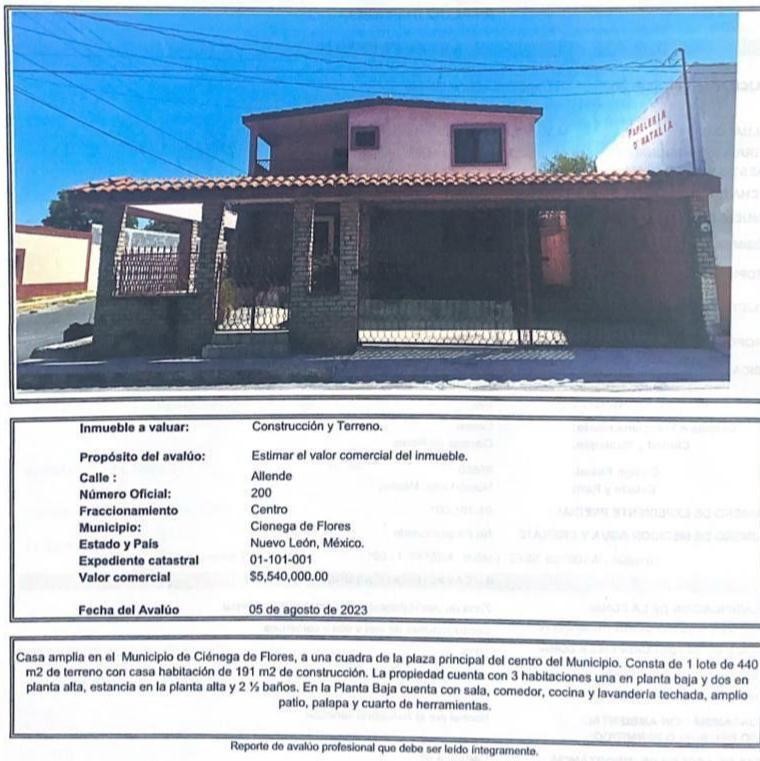 Avalúo de casa en Ciénega de Flores